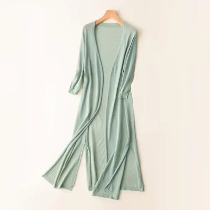 Cardigan long en tricot pour femmes, protection UV printemps-été, pull ouvert sur le devant, châle, manteau d'extérieur pour dames