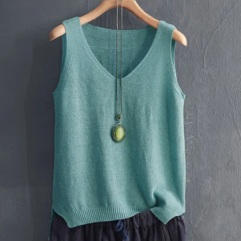 Blusas Mujer De Moda 2024 Blouse femmes été sans manches tricoté Blouse chemise femmes vêtements col en v Blouse haut pour femme chemises C855