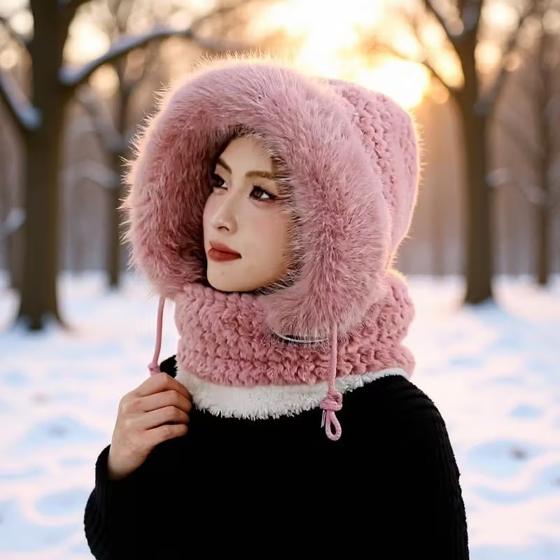 Ensemble 2 en 1 pour femmes : bonnet en polaire et cache-cou pour l'hiver, bonnet chaud et épais pour le ski en plein air, le cyclisme et le temps froid.