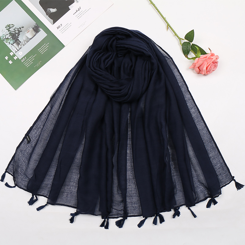 Écharpe en Viscose à Pompon Uni pour Femme, Hijab, Châle de Créateur Musulman, 2023x90cm, 180