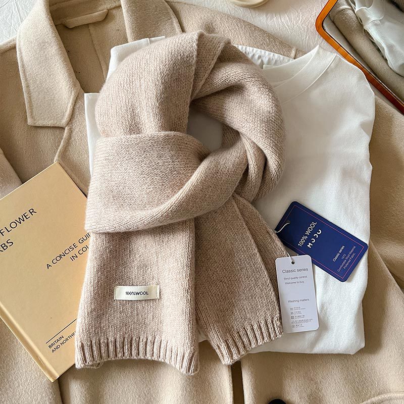 2025 100% laine australienne écharpe femmes hiver couleur unie tricoté écharpe coupe-vent épais chaud cou Protection dames tricot écharpe