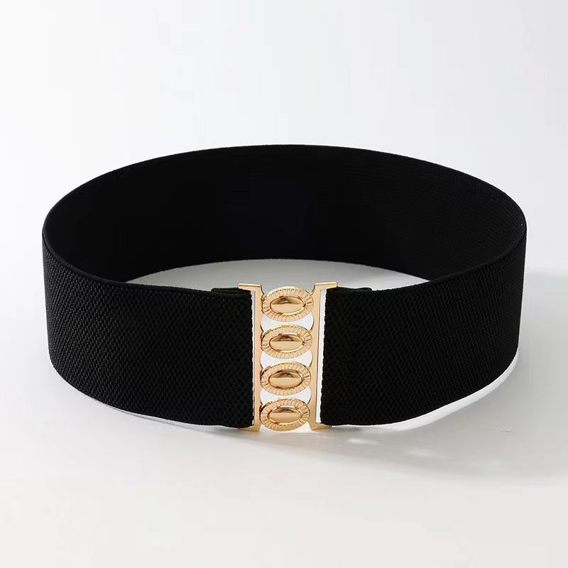 Ceinture élastique pour femmes, couverture de taille, boucle dorée, fermeture de taille élastique, large ceinture polyvalente associée à une robe manteau, ceintures pour dames