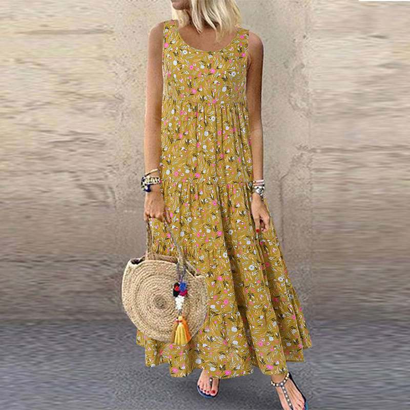 Robes pour femmes 2026, été, florales, sans manches, amples, longues, bohèmes, décontractées, fines, robes longues, vêtements pour femmes, vestidos
