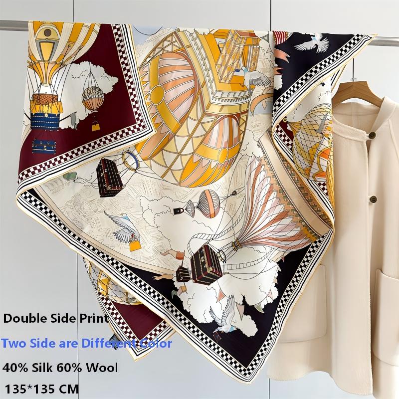 Écharpe en soie et laine de luxe pour femme, design de marque, impression double face, grand carré, châle tendance pour femme en 135*135cm
