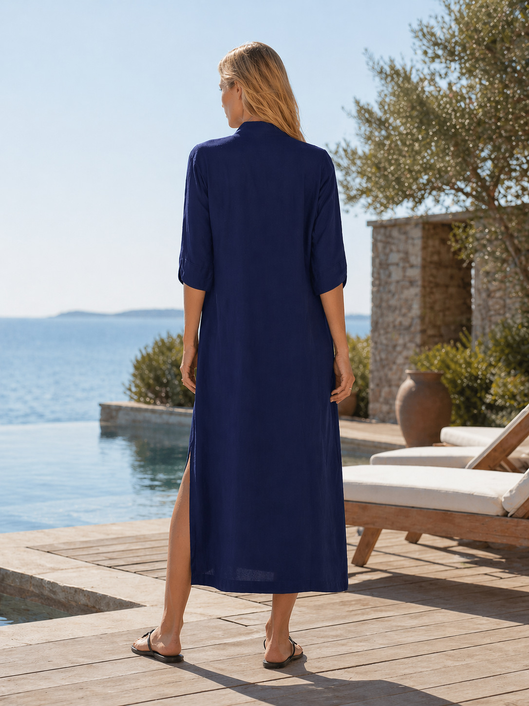 Robes caftan pour femmes, brodées, manches courtes, robe de plage, col en V, robe maxi caftan