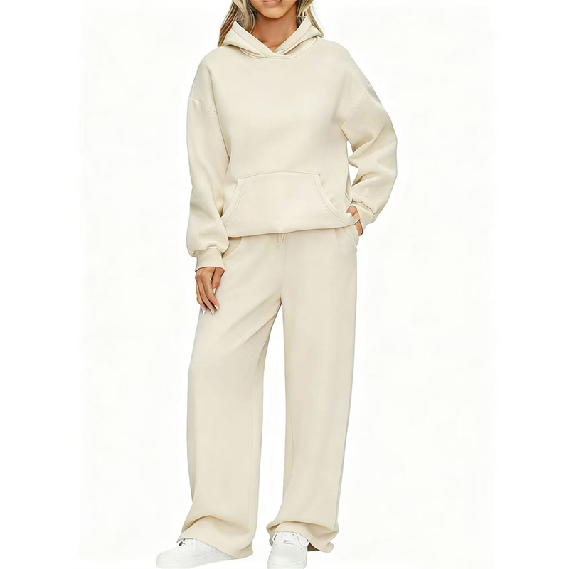 Sweat à capuche + pantalon à jambes larges pour femme, deux pièces, pull décontracté, ample, à manches longues, survêtement confortable, costume de sport pour femme, automne et hiver