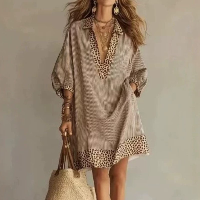Nouvelle Robe Femme 2026 Décolleté Plongeant Imprimé Léopard, Style Décontracté Ample, Tendance, Confortable, Polyvalente, Unique et Originale