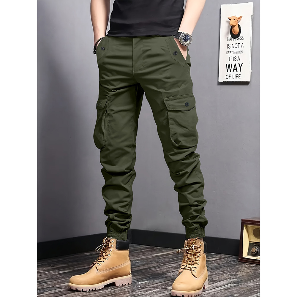 Pantalon Cargo Homme en Coton Printemps-Automne 2026 – Décontracté, Ample, Grandes Poches, Tendance Kaki, Style Harajuku Streetwear