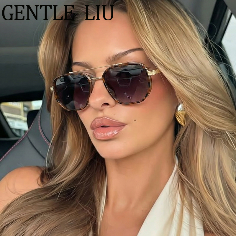 Lunettes de soleil polarisées carrées pour femmes 2026 – Marque de luxe vintage punk, verres photochromiques, double pont métallique, pour dames