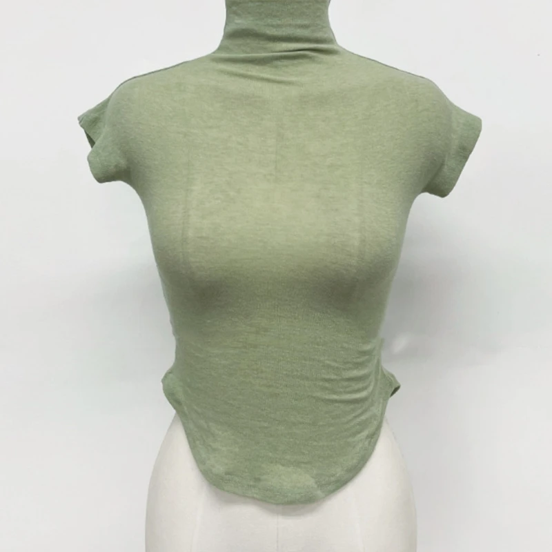 T-Shirt femmes basique décontracté été T-Shirt col rond Femme vêtements Sexy poitrine basse voir à travers doux mince hauts T-Shirt Femme 2026
