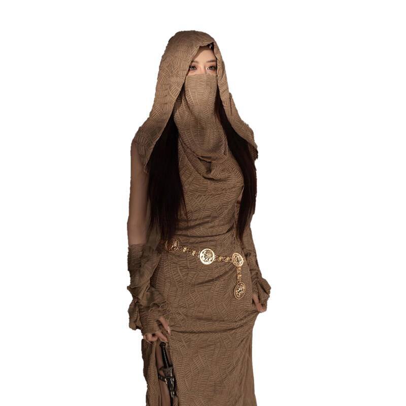 Femmes robe à capuche 2025 nouveau Wasteland vent désert Style influenceur manches détachables avec ceinture femmes robe