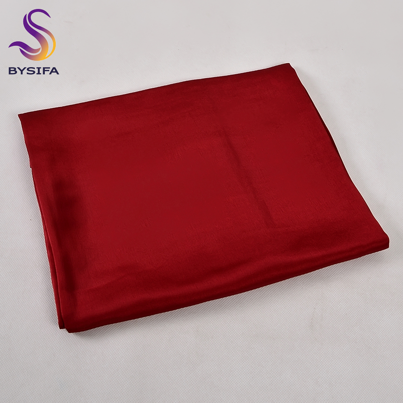 [BYSIFA] foulard en soie chinois hiver femmes longue écharpe en Satin châle de luxe vin rouge foulards Simple musulman plaine foulard 180*90 cm