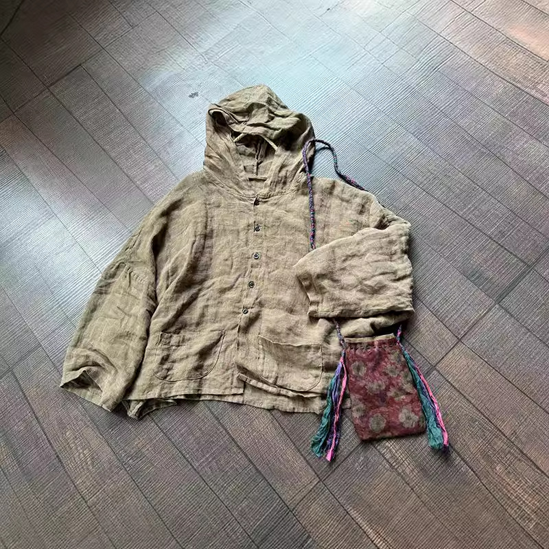 Veste ample à capuche en lin pour femmes, manteau Vintage pour dames, vêtements d'extérieur, printemps été 2025