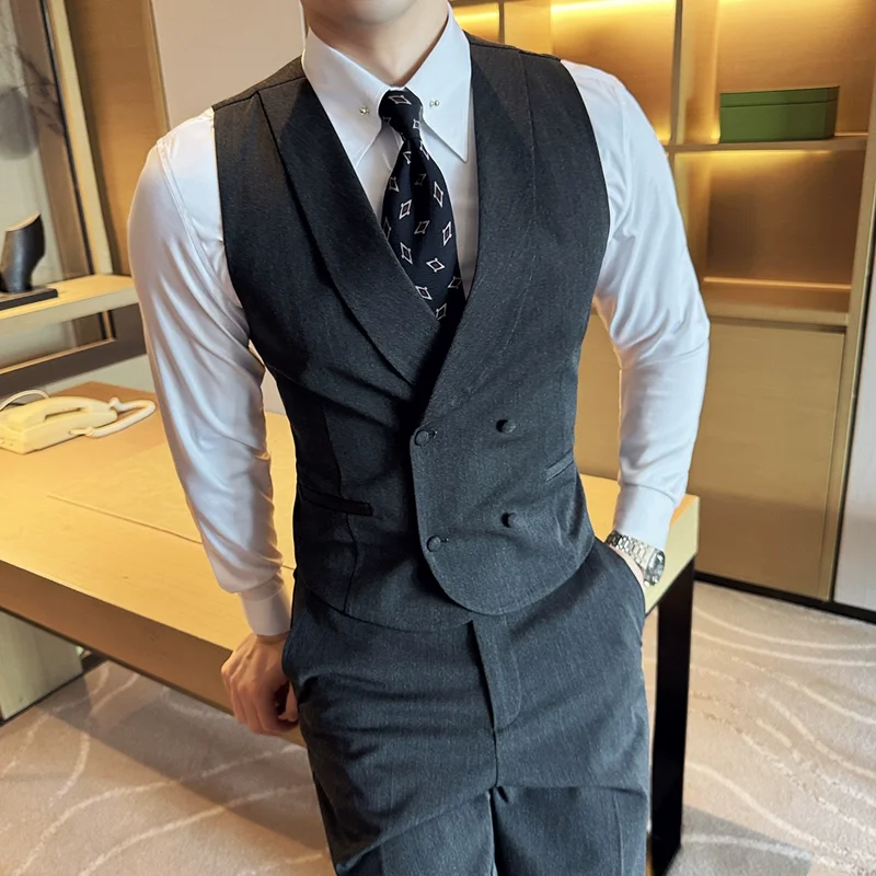 Pantalon Glaçage Trempé à Double Boutonnage pour Homme, Haut de Gamme, Slim, Business, Décontracté, Meilleur Marié, Robe de Mariée, Ensemble de 2 Pièces, Nouvelle Mode 2024