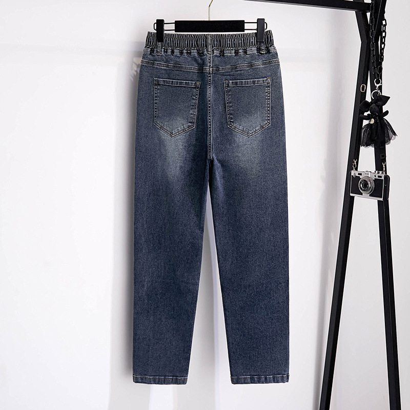 155Kg grande taille femmes hanche 150-160 printemps automne jean ample taille haute pantalon Denim décontracté noir bleu 5XL 6XL 7XL 8XL 9XL