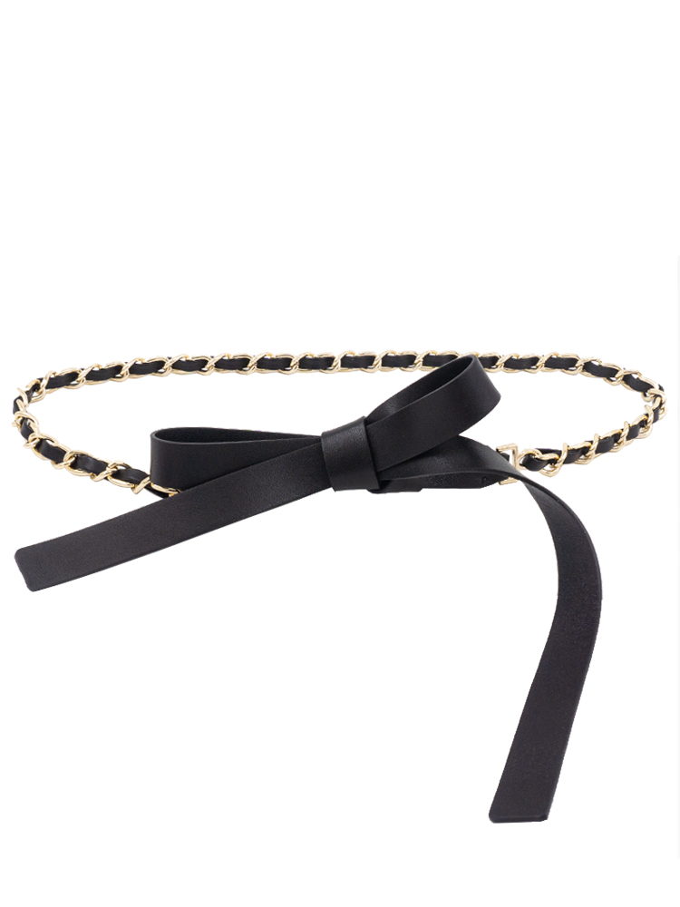 Ceinture fine nouée en cuir de mouton souple, ceinture à chaîne décorative élégante, style ichi ed