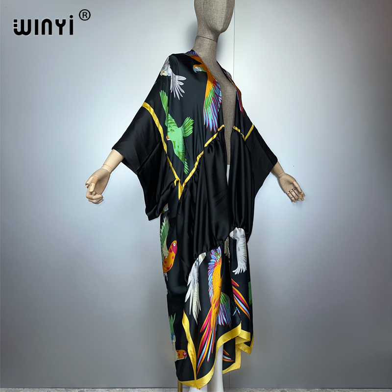 WINYI imprimé boho kimono maxi vêtements de plage couvrir robe de soirée de vacances abaya dubaï luxe femme musulmane mode ouvert sur le devant caftan