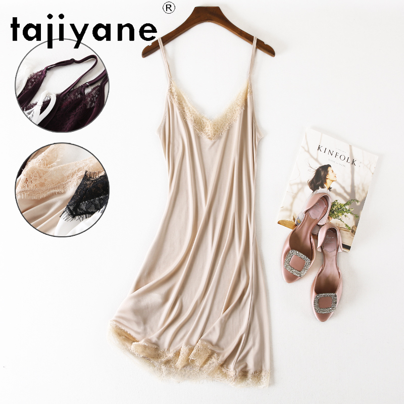 TAJIYANE 70% robes en soie de mûrier véritable 2025 femme été tricot soie robe à bretelles Sexy col en v frocs femmes vêtements