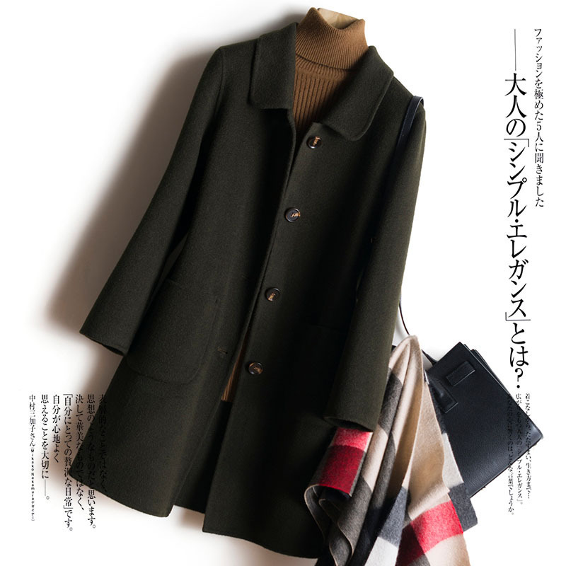 Manteau en laine 100% double face mi-long pour femme, élégant, style OL, simple boutonnage, veste d'hiver 2026