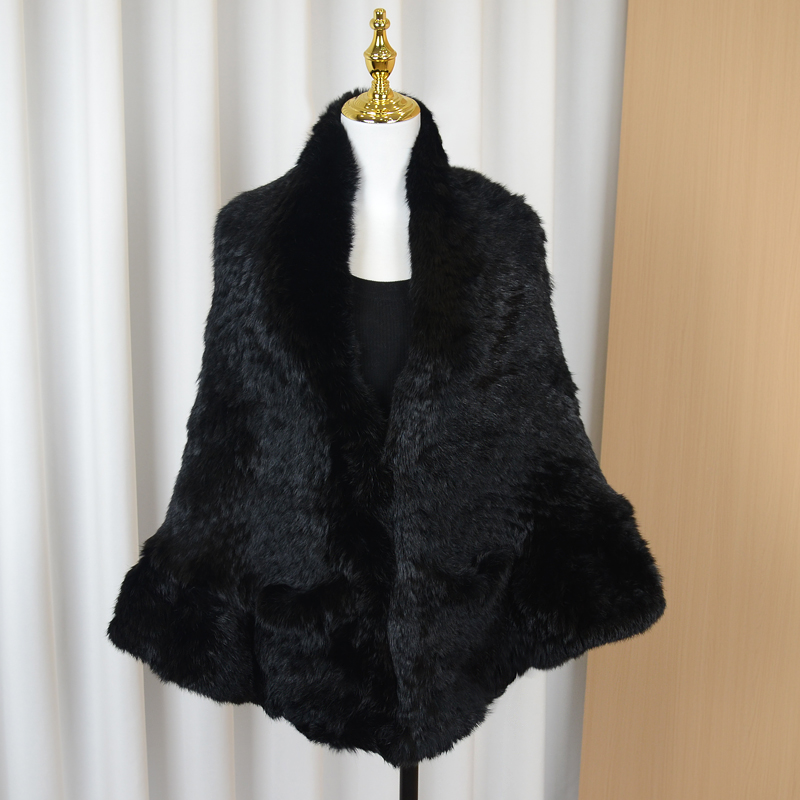 Écharpe châle en vraie fourrure de lapin 100% pour femme, poncho tricoté chaud d'hiver en fourrure de lapin naturelle, accessoires de mode en fourrure de lapin pour filles