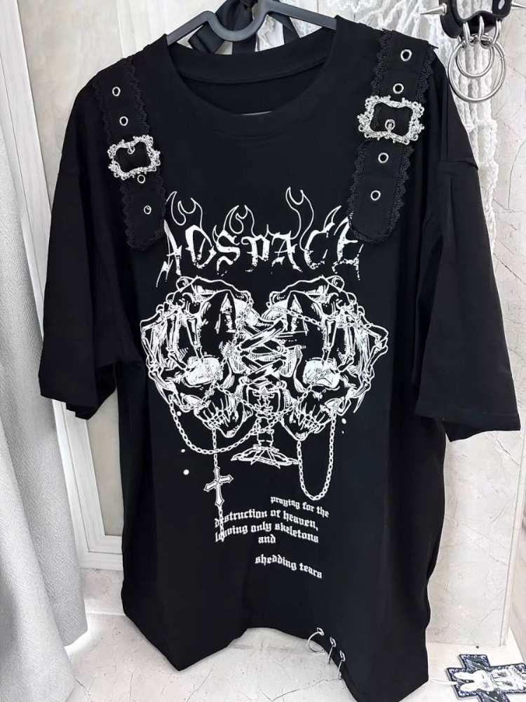 Nouveaux T-shirts Gothiques d'été pour Femme, Style Japonais, Décontractés à Manches Courtes, Motifs Cartoon, Hauts Tendance pour Femmes