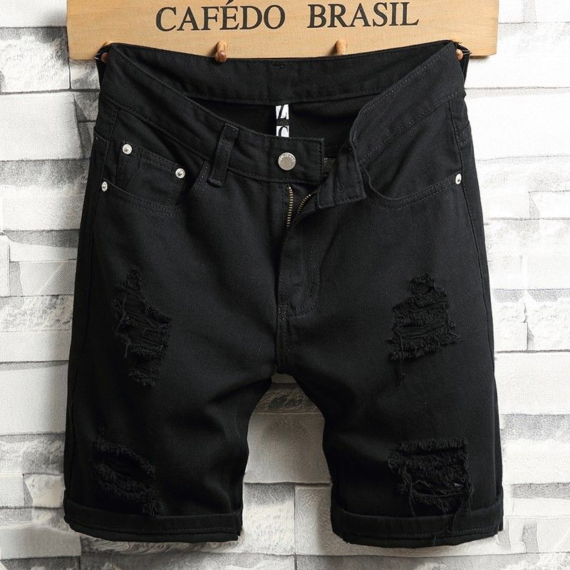 Short en jean pour hommes 2025 été Y2k Streetwear déchiré décontracté Denim longueur genou short en jean solide blanc nouveau short en jean classique