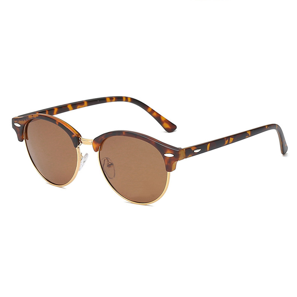 Lunettes de soleil rondes demi-cerclées tendance pour femmes, style rétro de marque populaire, pour hommes, collection été
