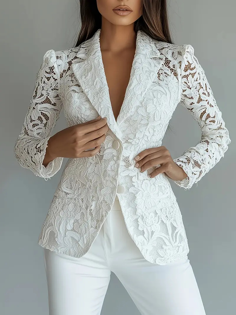 Manteau d'été en dentelle ajourée pour femme, blazer uni à bouton unique, vestes d'affaires d'extérieur, manteaux quotidiens pour femmes de bureau, vêtements d'extérieur
