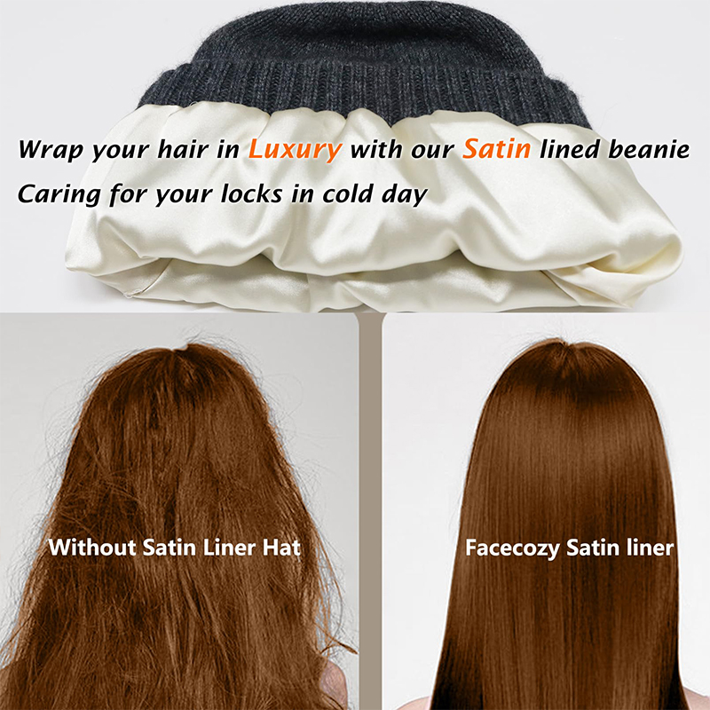 Bonnet de sommeil doux et chaud pour hommes et femmes, bonnets élastiques, bonnet Slouchy, 100% pure laine, ligne en satin, 2 couches, mode, hiver