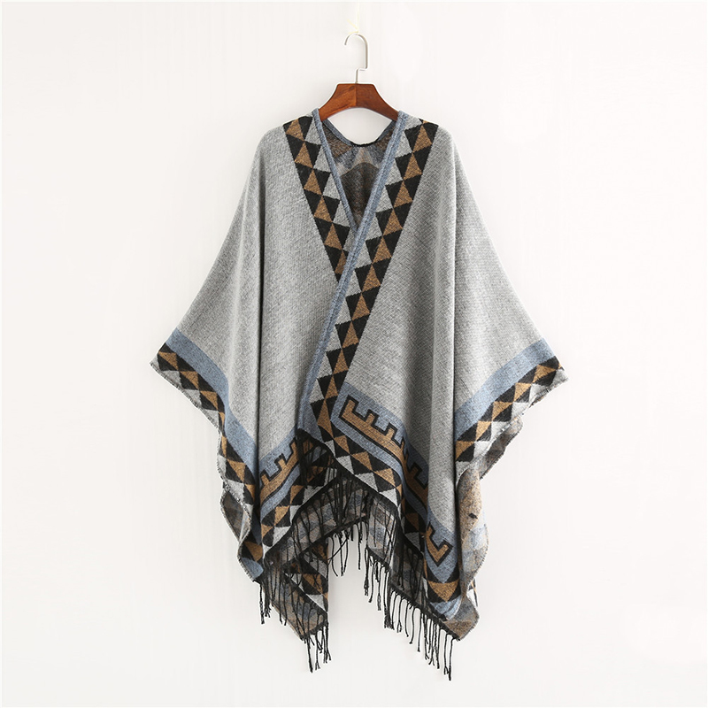 Style indien mode géométrique gland Pashmina Poncho et Capes manteau femmes écharpes automne hiver chaud châle Cachemire foulards