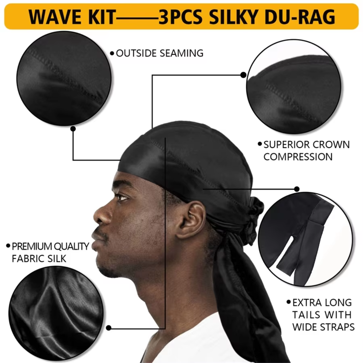 Turban soyeux pour homme, bonnet, perruque, accessoires de tête en satin pour homme et femme, bandeau, accessoires capillaires, queue extra longue, chapeau de pirate