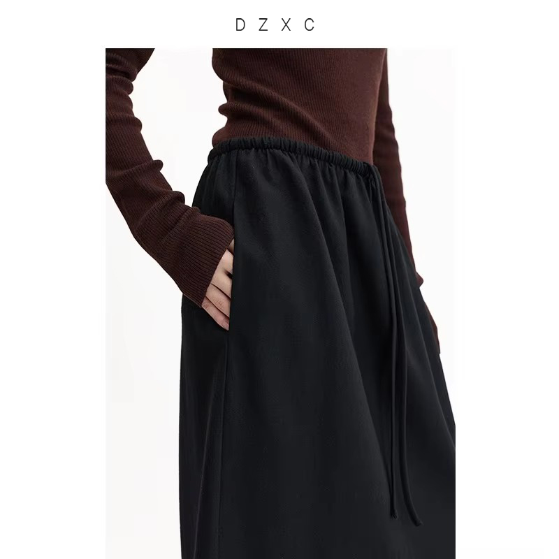 Jupe en laine 100 % avec taille élastique, jupe mi-longue taille haute pour femmes, nouveau style pour l'automne et l'hiver 2026