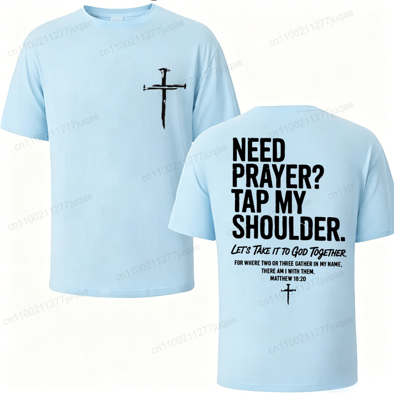 T-shirt vintage de foi chrétienne avec impression « Need Prayer Tap My Shoulder », verset biblique Jésus, streetwear pour hommes et femmes, t-shirts religieux