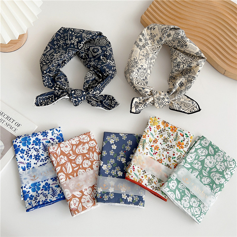 Foulard Carré Imprimé pour Femme, 58x58cm, Turban, Bandeau de Sauna, Bandana, Enveloppe de Sauna, Décoration Ronde du Cou