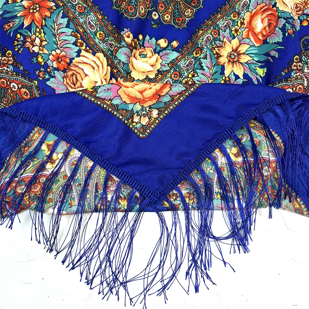 Châle ukrainien à franges imprimé Floral de luxe pour femmes, écharpe carrée nationale russe, mouchoir Babushka, enveloppe de tête, 130x130cm