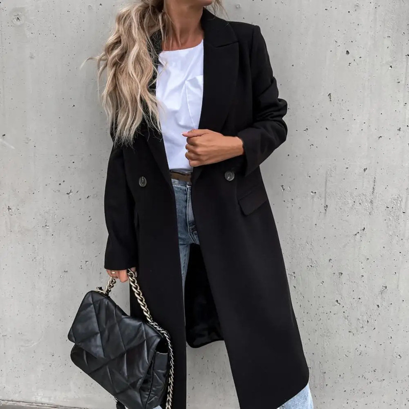 Manteau en Laine pour Femme 2026 Automne Hiver Épais Simple Boutonnage Couleur Unie Coupe Ajustée Longue Veste Coupe-Vent en Laine Vêtements Femme