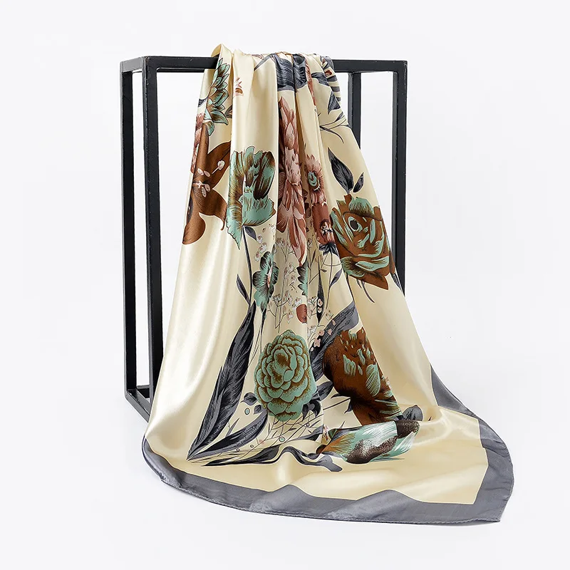 Châles carrés pour femmes 90cm, écharpe hijab pour cheveux, foulard imprimé à la mode, sac en satin pour dames