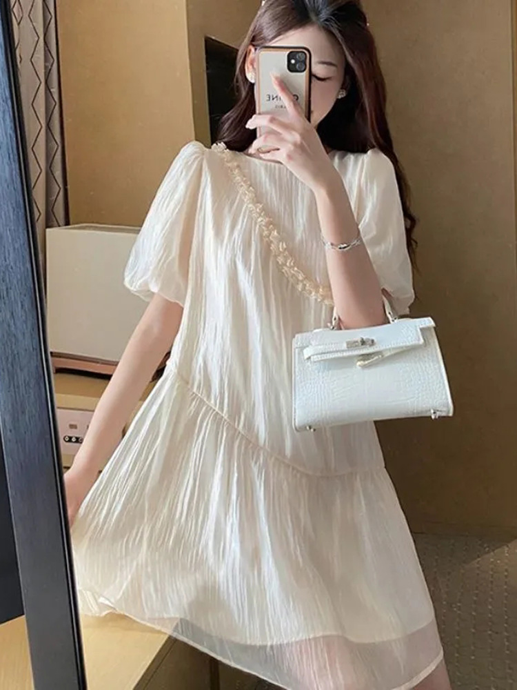 Nouvelle Robe en Chiffon Tendance pour Femme, Col Rond, Manches Courtes, Mini-Robe Sexy, Décontractée d'Été, Style Japonais Mignon et Élégant, Douce, Vestidos