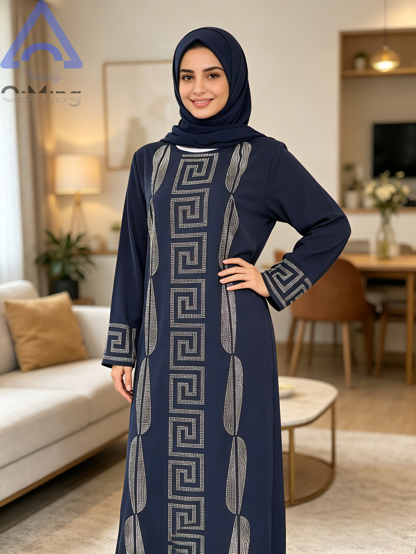 Abaya élégante pas chère pour femme, robe musulmane traditionnelle africaine en 2 pièces avec strass, robe bleue de Dubaï, taille plus, jalabiya marocaine