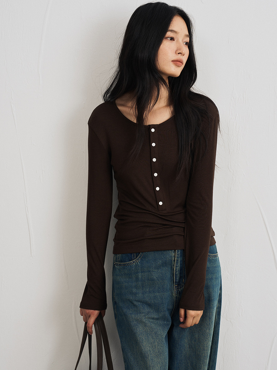 T-shirt basique à manches longues en laine de soie pour femmes, hauts à rayures Slim à col rond doux et confortable