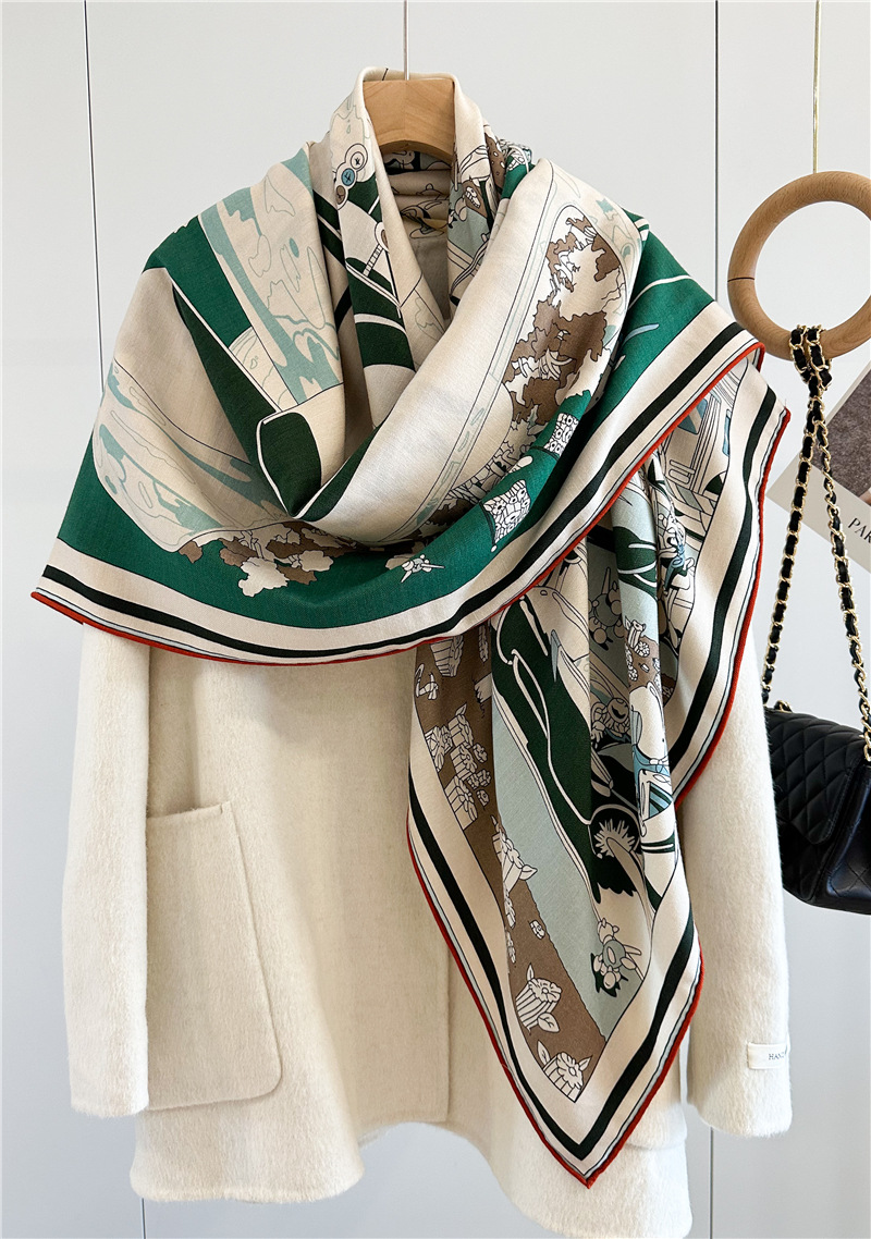 Design de luxe Double face imprimé soie laine femmes châle Bandana mode dame foulards pour l'hiver