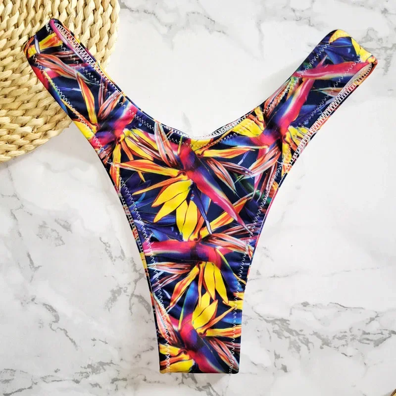 Nouveau imprimé fleuri brésilien Bikini bas femmes maillots de bain taille haute Sexy V string maillot de bain maillot de bain femmes maillots de bain femmes