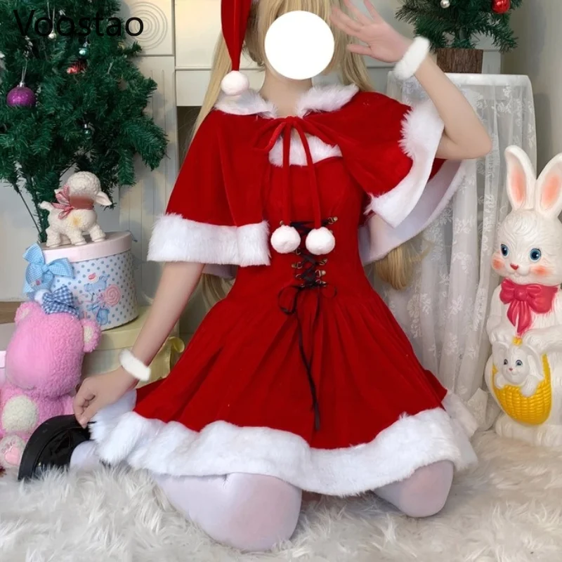Robe châle rouge de Noël pour femme, patchwork en peluche douce, mini robe de soirée mignonne, robe Kawaii Everak, robe de proximité pour femme, automne et hiver