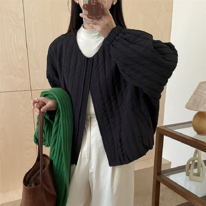 Femmes coréennes coton rembourré manteaux automne hiver léger décontracté ample col rond matelassé veste d'extérieur femme surdimensionné pardessus