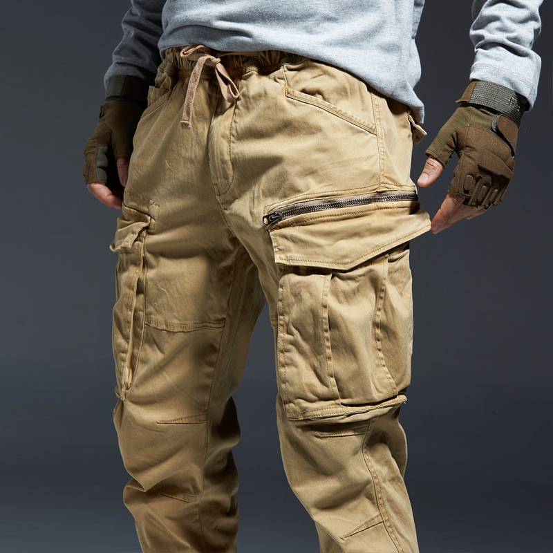 Pantalon de jogging en coton denim pour homme, pantalon cargo, taille élastique, poches, longueur de rinçage, optique d'hiver, 2020