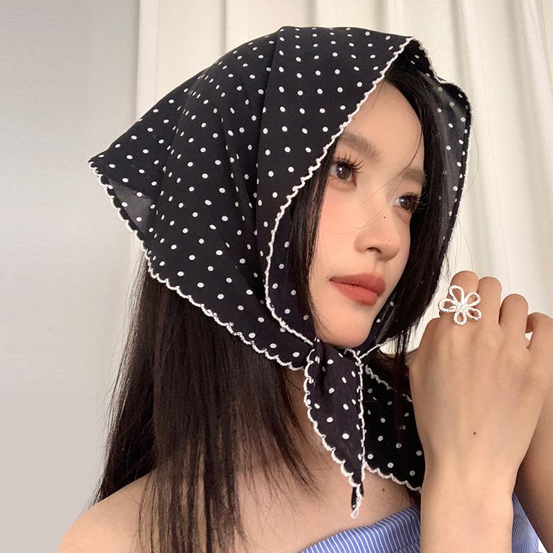 Doux à pois Triangle foulard femmes rayé dentelle cou écharpe bandeau coréen pastorale bandeau été crème solaire cheveux écharpe