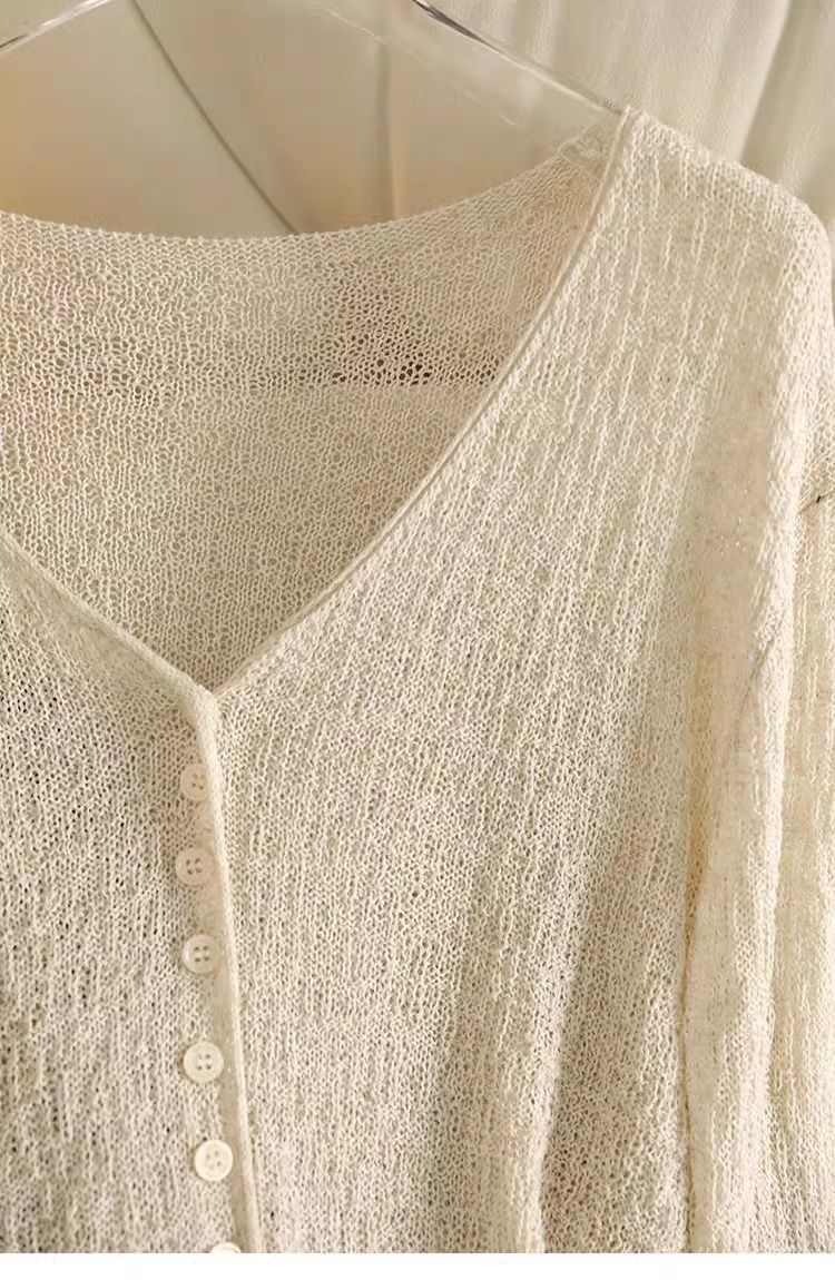 Manteaux légers en maille pour femmes, vêtements ajourés à manches longues, couleur unie, col en V, cardigans décontractés pour l'été