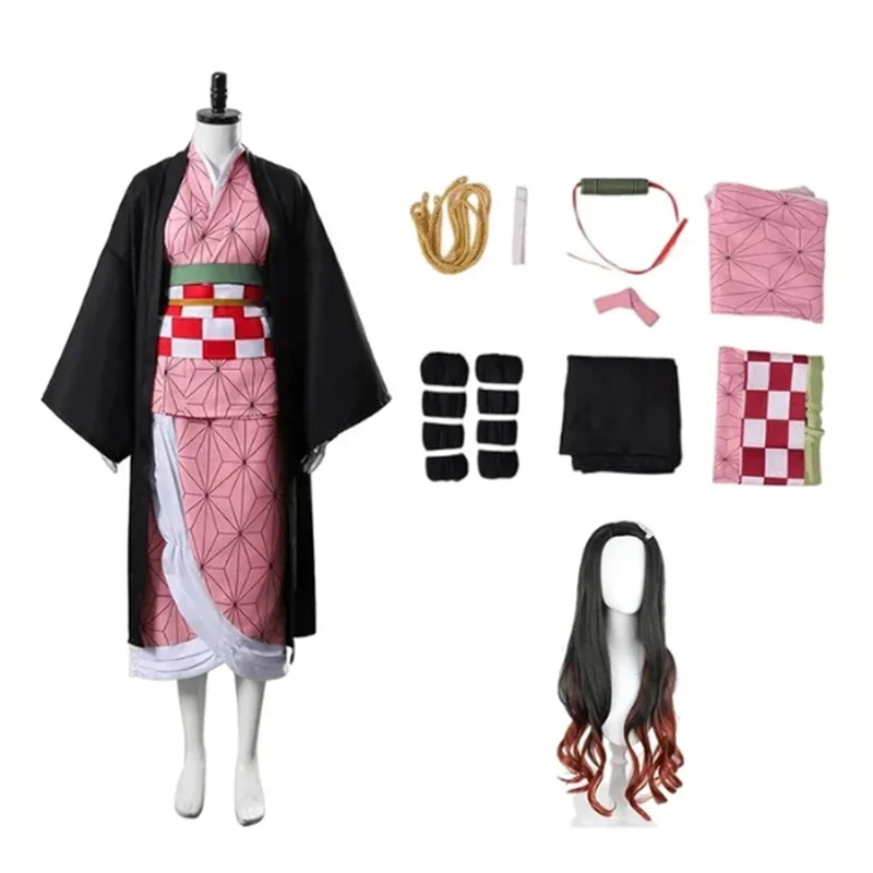 Costume de cosplay Anime Nezuko, Kimono Kamado Nezuko, perruque, vêtements uniformes Kimono pour femmes et filles