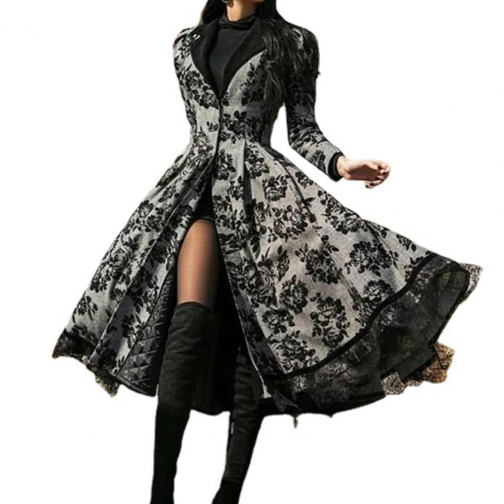 Robe de Soirée Gothique à Manches sulfpour Femme, Tenue Serrée à la Taille, Ourlet Cousu en Dentelle, Imprimé Floral, Vintage, Costume Médiéval