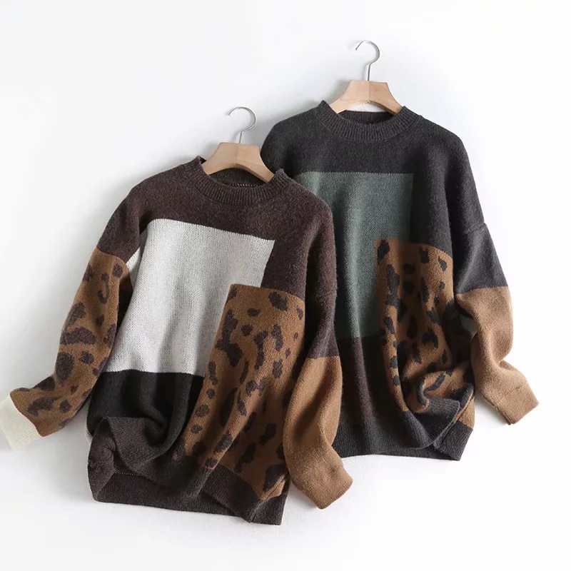 2026 femmes léopard Pull et pulls col rond à manches longues Vintage tricoté femmes Pull automne pulls Tricot Pull Femme
